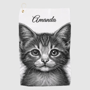 Adorable Sketch of Young Cat Personal Golf Towel