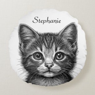Adorable Sketch of Young Cat Personal  Round Cushion