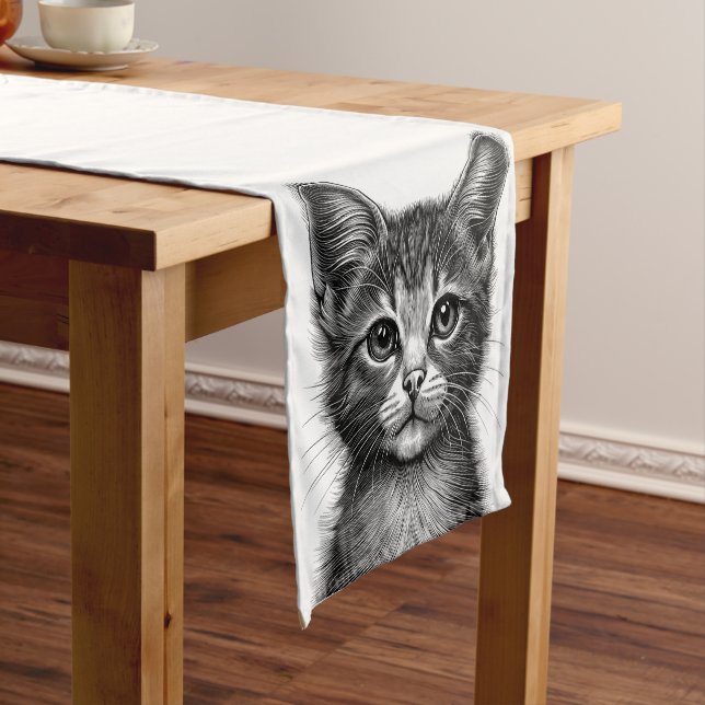 Adorable Sketch of Young Cat   Short Table Runner (In Situ)