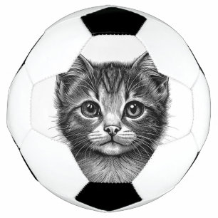 Adorable Sketch of Young Cat Soccer Ball