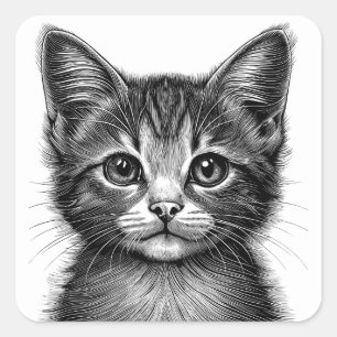 Adorable Sketch of Young Cat Square Sticker