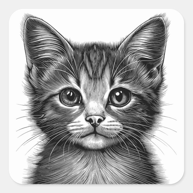 Adorable Sketch of Young Cat   Square Sticker (Front)