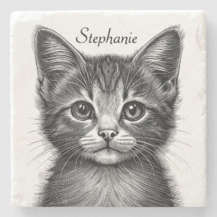 Adorable Sketch of Young Cat Stone Coaster
