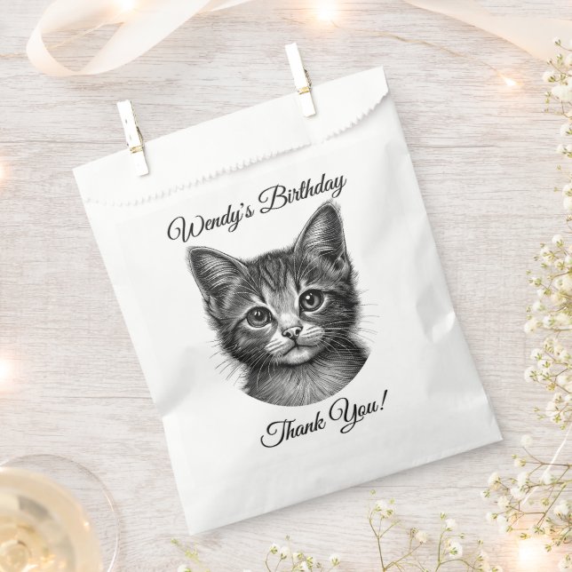 Adorable Sketch of Young Cat Thank You Custom Favour Bag (Clipped)