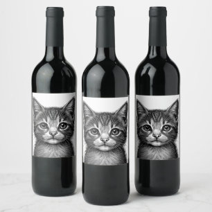 Adorable Sketch of Young Cat Wine Label