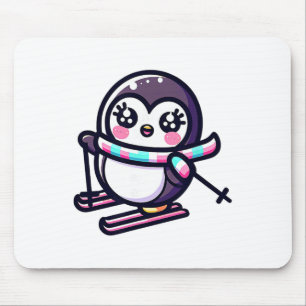 Adorable Ski Penguin Striped Scarf Winter Snow Mouse Pad