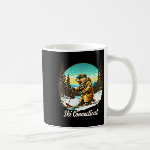 Adorable skiing beaver illustration connect with coffee mug