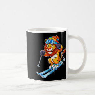 Adorable skiing lion winter sports coffee mug