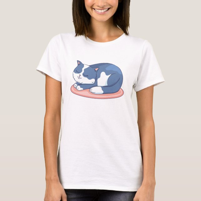 Adorable Sleeping Cartoon Cat T-Shirt (Front)