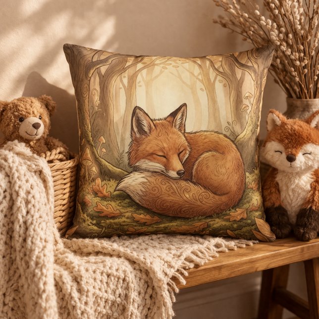 Adorable Sleeping Fox Forest Animals  Cushion (Creator Uploaded)