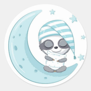 Adorable Sleepy Panda over The Moon  Classic Round Sticker