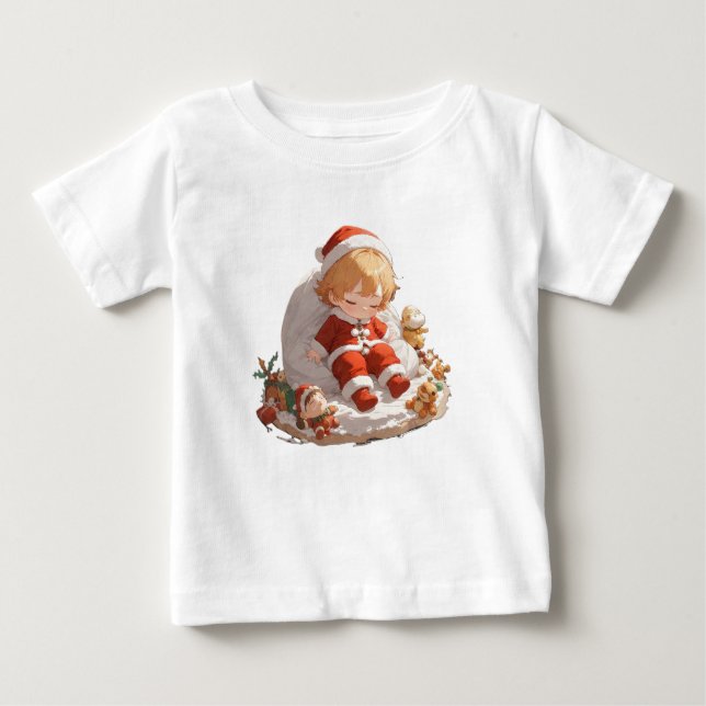 Adorable Sleepy Santa Fine Jersey Baby T-Shirt (Front)