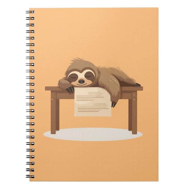 Adorable Sleepy Studying Sloth Notebook (Front)
