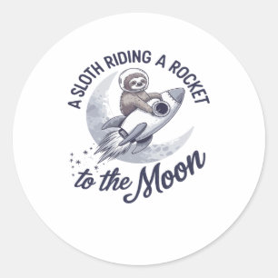 Adorable Sloth Astronaut Riding Classic Round Sticker