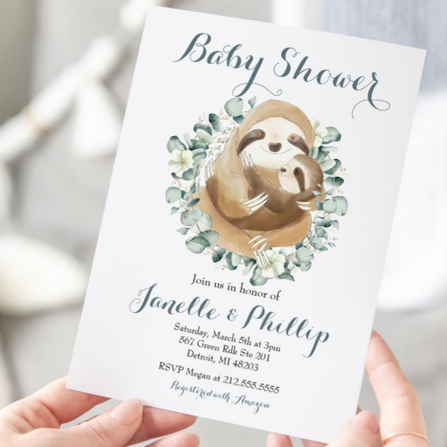 Adorable Sloth Baby Shower Eucalyptus Greenery Invitation (Creator Uploaded)
