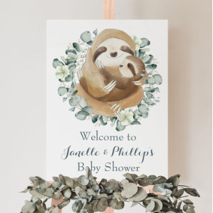 Adorable Sloth Baby Shower Eucalyptus Greenery Poster