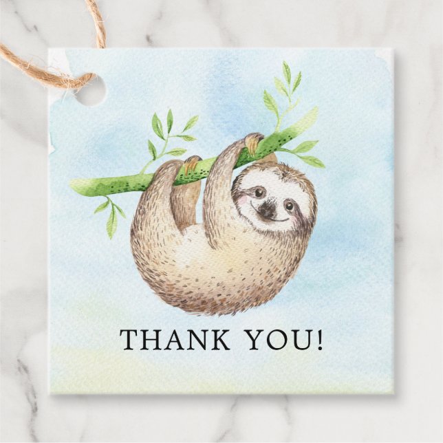 Adorable Sloth Baby Shower Favour Gift Tag (Front)