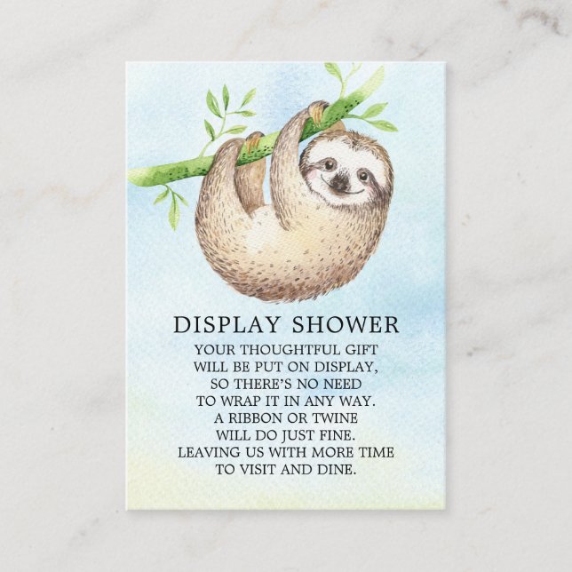 Adorable Sloth Baby Shower Gift Display Enclosure Card (Front)
