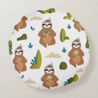 Adorable Sloth Bedroom Decor Round Cushion