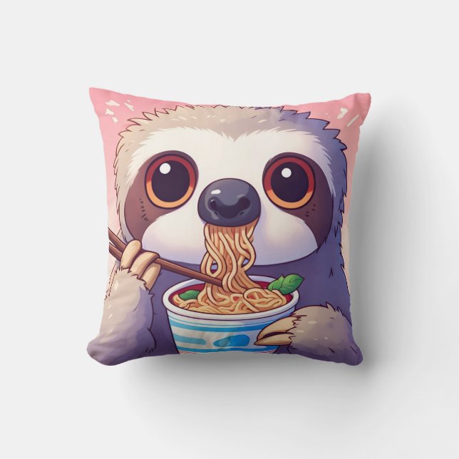Adorable Sloth Eating Ramen Cushion (Front)