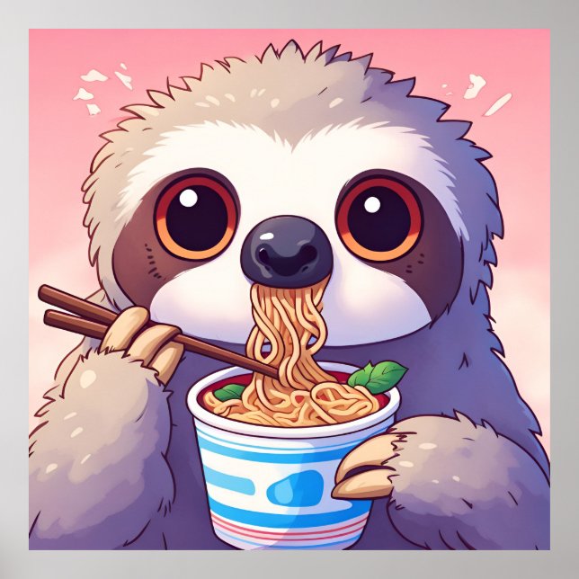Adorable Sloth Eating Ramen Poster (Front)