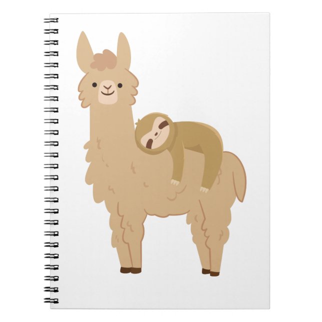 Adorable Sloth Sleeping on a Llama Notebook (Front)