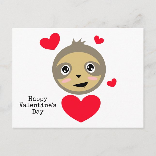 Adorable Sloth with Hearts - Happy Valentine's Day Postcard (Front)