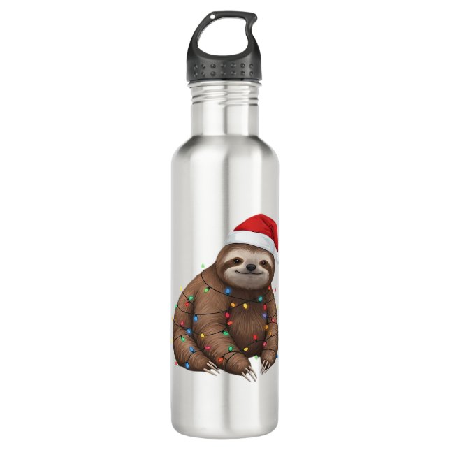 Adorable Sloth Wrapped in Holiday Lights Classic T 710 Ml Water Bottle (Front)