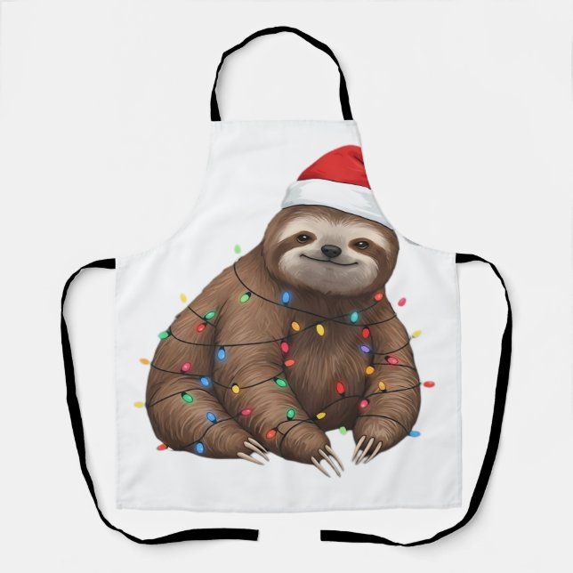 Adorable Sloth Wrapped in Holiday Lights Classic T Apron (Front)