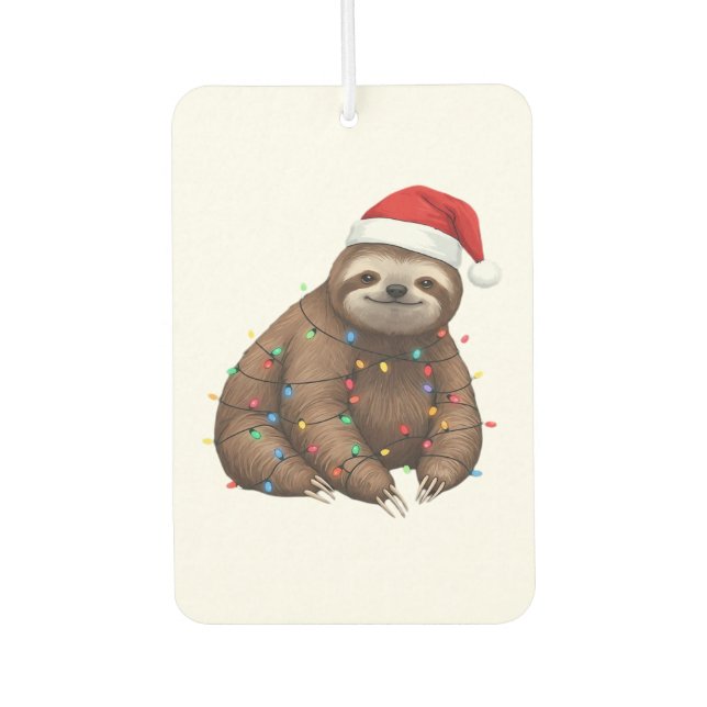 Adorable Sloth Wrapped in Holiday Lights Classic T Car Air Freshener (Front)