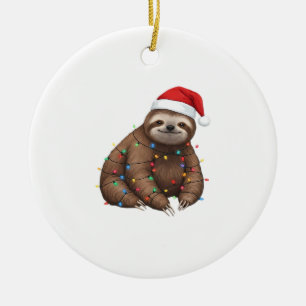 Adorable Sloth Wrapped in Holiday Lights Classic T Ceramic Ornament