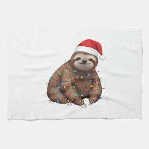Adorable Sloth Wrapped in Holiday Lights Classic T Tea Towel