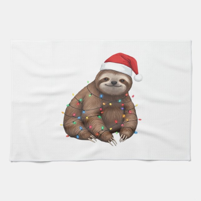 Adorable Sloth Wrapped in Holiday Lights Classic T Tea Towel (Horizontal)