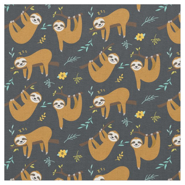 Adorable Sloths Pattern Fabric (Close Up)