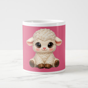 Adorable Smiling Lamb Cartoon Design Banner Large Coffee Mug