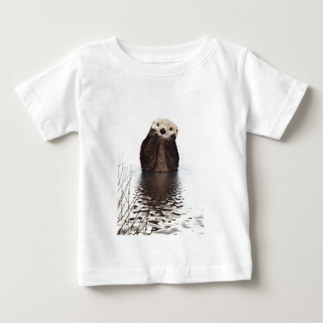 Adorable Smiling Otter in Lake Baby T-Shirt (Front)