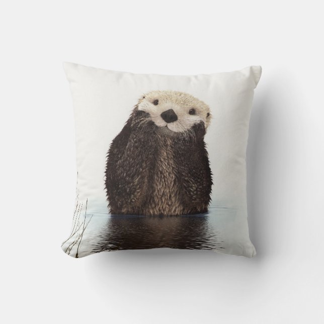Adorable Smiling Otter in Lake Cushion (Front)