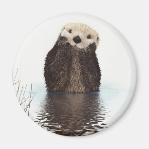 Adorable Smiling Otter in Lake Magnet