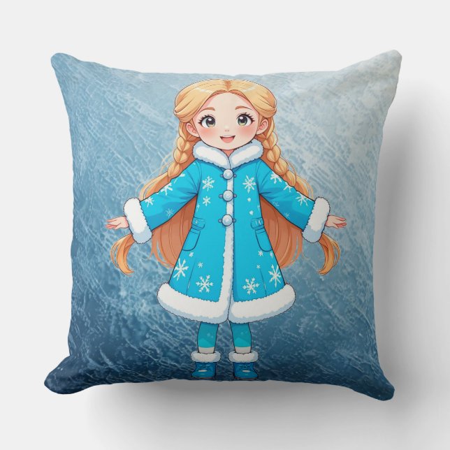 Adorable Smiling Snow Maiden Cushion (Front)