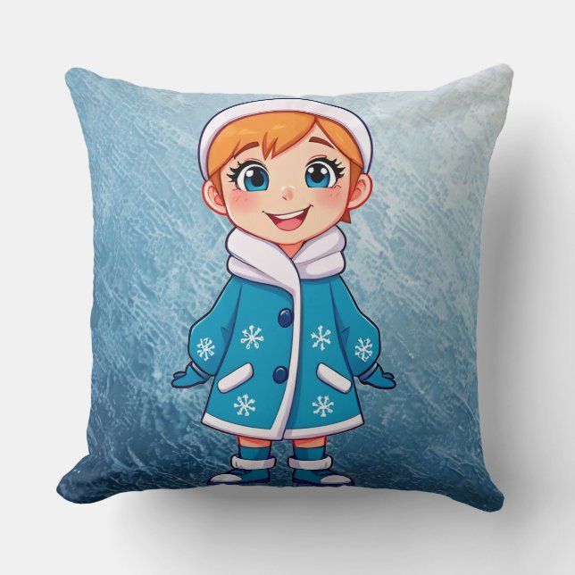 Adorable Smiling Snow Maiden Cushion (Front)