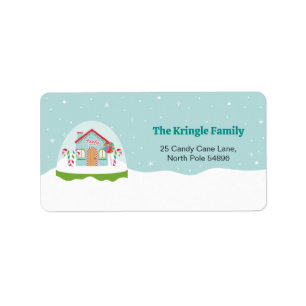 Adorable Snow Globe Candy Shop in Aqua Blue Label