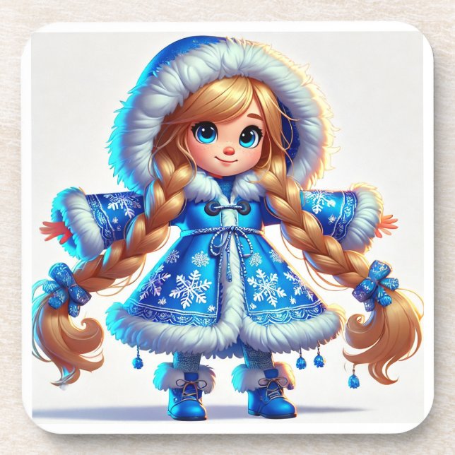 Adorable snow maiden in Blue Coat Coaster (Front)