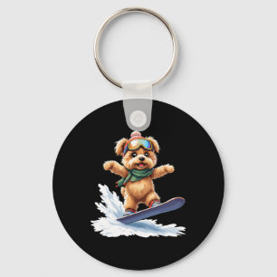 Adorable Snowboarding Dog Winter Sports Men Women Key Ring