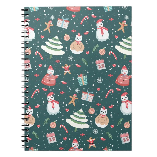 Adorable Snowman Christmas Pattern Notebook (Front)