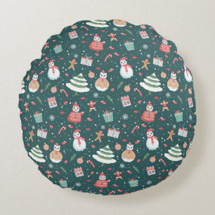 Adorable Snowman Christmas Pattern Round Cushion