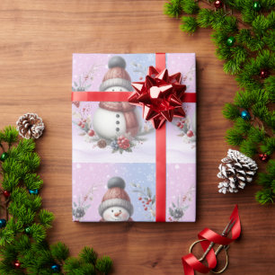 Adorable Snowman Christmas Wreath Wrapping Paper