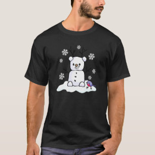 Adorable Snowman Deer Animal With Bird Let It Snow T-Shirt