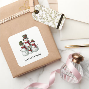 Adorable Snowman Family in Matching Hats & Scarves Square Sticker