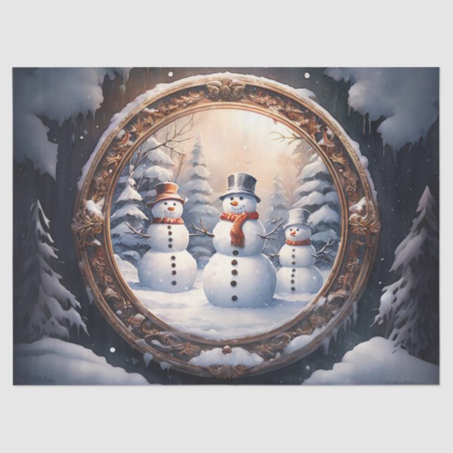 Adorable Snowman Family in Winter Wonderland Decou Tissue Paper (Front)