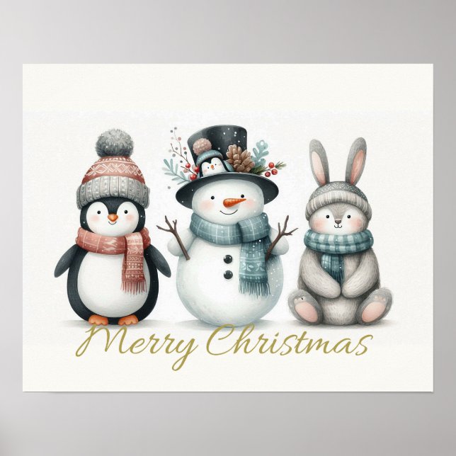Adorable Snowman & friends Christmas wall art (Front)